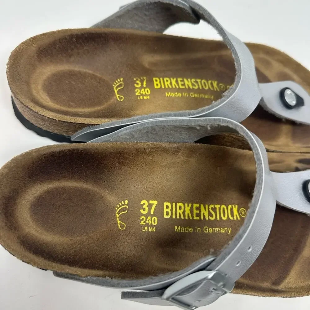 Birkenstock Gizeh Thong Sandals Leather Birko-Flor Silver Women’s 37 6-6.5